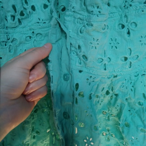 GUESS aqua eyelet peplin top S - Picture 8 of 8